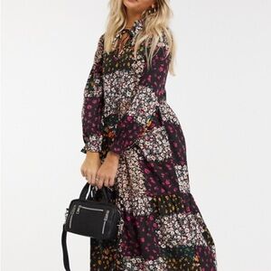 New Look Black Floral Long Sleeve Dress